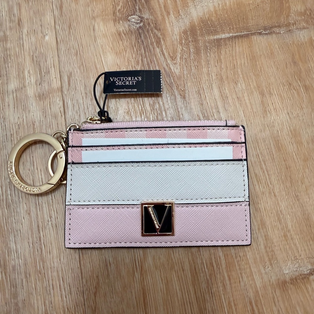 Victoria's Secret Pink, Cream & White Striped Cardholder Keyring